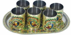 Peacock Design Steel Serving Tray Set