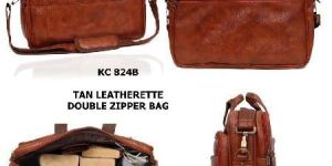 TAN Leatherette Double Zipper Bag