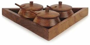 Wooden Jar Set with Tray & Spoon