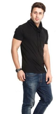 Black Solid Cowl Neck T-Shirt