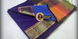 Maheshwari Blue Shahded Chokha Jari Border Saree