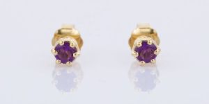 Amethyst Round 14K Yellow Gold Studs