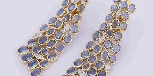 Blue Sapphire and Diamond 18K Yellow Gold Dangle Earrings