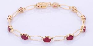 Precious Ruby with Diamond 14K Yellow Gold Bracelet