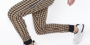 Sand Checkered Print Taped Joggers