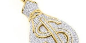 1.81 Carats Money Bag Hip Hop Diamond Pendant In 14k Yellow Gold