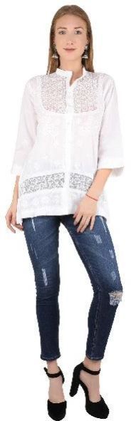 Western Style Chicken Handmade White on White Light Embroidered Tunic