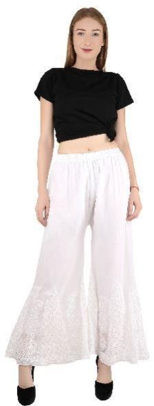 White on White Chikan Pants with Chikan Embroidery