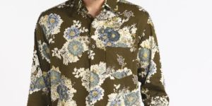 Mens Mehandi Green Printed Full Sleeves Cotton Shirt