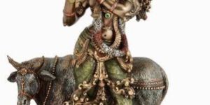 Copper Krishna with Cow Statue