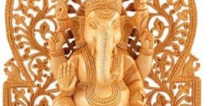 Wooden Ganesha on Singhasan Statue