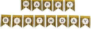 Hippity Hop Black Gold Happy Birthday Strip Glitter Banner