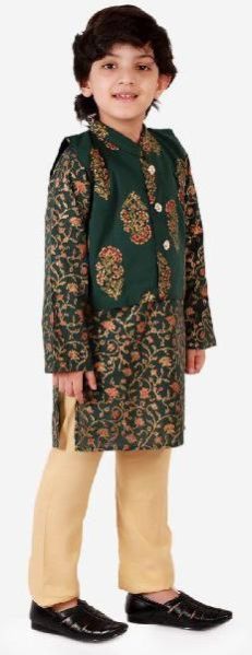 Boys Zohar Block Print Kurta Pyjama Jacket Set