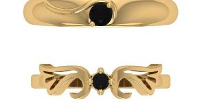 0.20 Carat Black Couple Crown Yellow Gold Promise Rings Diamond