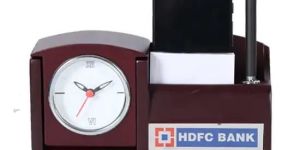 Wooden Pen Holder with Clock