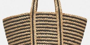 Ladies Striped Jute Hand Bag