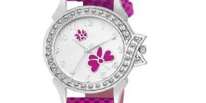 Pink Flower American Diamond Wrist Watch For Women - L13