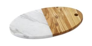 WOODEN AND STONE HEART AND ROUND SHAPE CHOPPING BOARD
