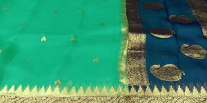 Green Banarasi Kora Silk Saree