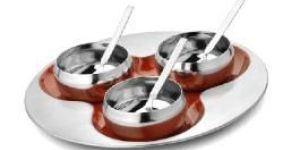 Steel Colored Trio Thali and Belly Bowl Set