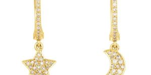 Gold Diamond Star Moon Hanging Charm Combo Earrings
