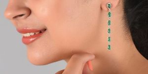 Rose Gold Emerald Diamond Dangle Earrings