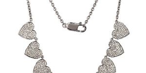 Sterling Silver 9 Heart Diamond Necklace