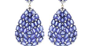Sterling Silver Close Setting Blue Sapphire and Diamond Dangle Earrings