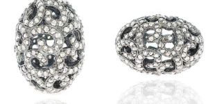 Sterling Silver Diamond Oval Bead