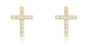 Yellow Gold Cross Diamond Studs
