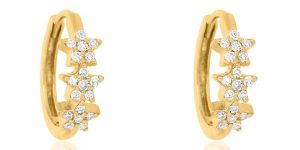 Yellow Gold Tri Star Diamond Huggie Hoop Earrings