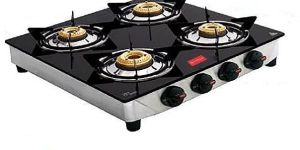 Carves 4 Burner Ecco Black Glass SS Frame LPG Gas Stove