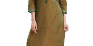 QS 6294 Bronze Women Cotton Handloom Kurta with Plating