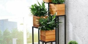 Four Tier Metal And Wood Plant Stand