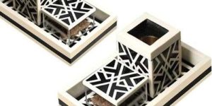 Milky Geometric Bone and Resin Inlay Bakhoor Burner Tray Set