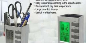 Pen Holder LED Digital LCD Alarm Clock with Calendar Thermometer Desk (Clock Pen Holder)