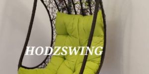 DARK BROWN SWING CHAIR WITH GREEN CUSHION