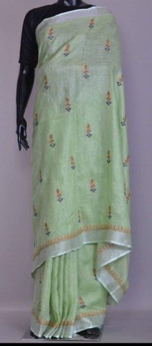 Pure Linen Cotton Embroidery Work Sarees