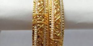 Oxidized Gold Plated Metal with White Beads Bangles