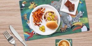 Animal Print Table Mat with Coaster Set