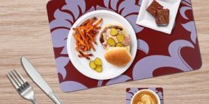 Floral Print Table Mat with Coaster Set