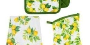 Lemon Printed Kitchen Linen Mitts