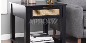 Cane Work End Table with Storage