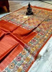 Tussar Ghicha Silk Hand Print Saree
