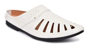 Mens White Leather Slippers
