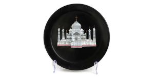 Taj Mahal Design Inlay Black Marble Plate