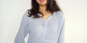 Ladies Blue Wrinkled Chiffon Peplum Top