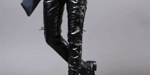 Mens Leather Motorcycle Biker Pants