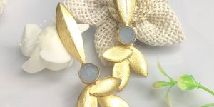 Gold Plated Aqua Leaf Studs Earring
