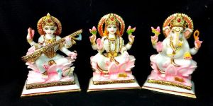 Marble Ganesh Laxmi and Saraswati Maa Statue